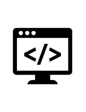 Computer monitor with coding symbol.
