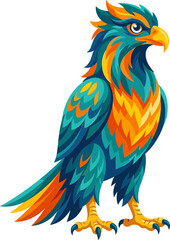 Fototapeta premium Standing eagle illustration featuring colorful teal and orange plumage