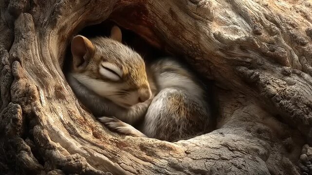 Resting chipmunk in a tree hollow wildlife and nature illustration