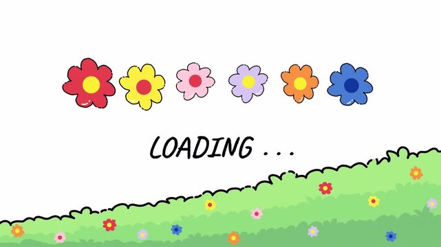 Cute Kawaii Flower Loading Screen Animation with Colorful Blossoms in a Green Meadow