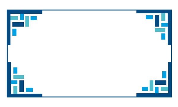business graph  rectangular minimalista con esquinas geom&eacute;tricas azules y cian sobre fondo blanco