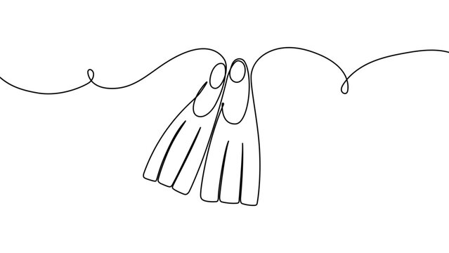 Continuous one line scuba sport water sea illustration vector hand. Scuba diving equipment ocean summer beach design isolated drawing concept mask white sketch vocation diver underwater holiday oxygen