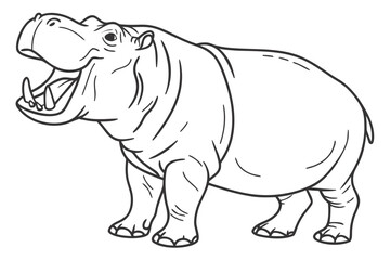 Fototapeta premium coloring page line art the hippopotamus black vector