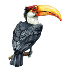 Rhinoceros Hornbill, watercolor vector clipart, isolated on a white background. © zentrix
