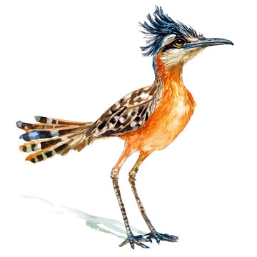 watercolor vector of Roadrunner , isolated on a white background.