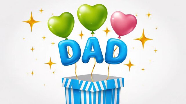 Happy fathers day heart balloons rising from gift box celebrate dad's special day