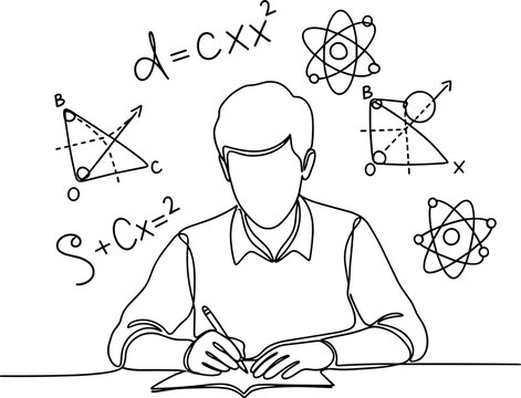 Student Studying Math and Science with Formulas and Symbols