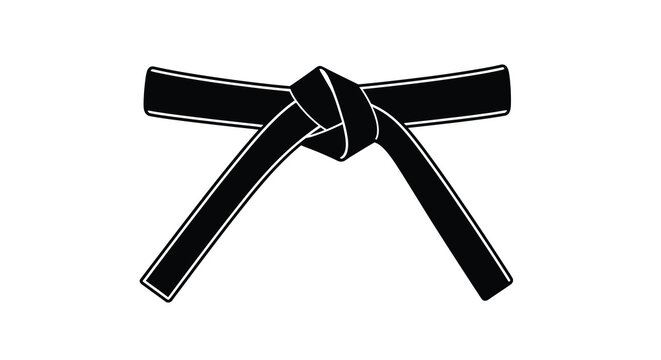 black belt tied in a knot martial arts equipment isolated silhouette high quality professional detailed modern elegant stylish clean crisp vibrant