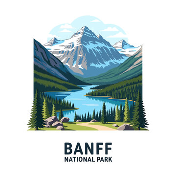 Banff National Park scenic mountain landscape vector illustration