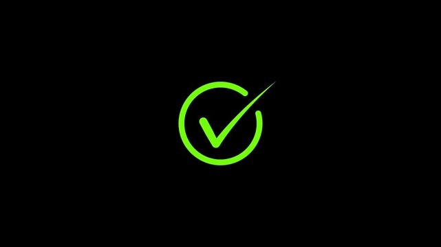 Green check mark animation on Black background. tick symbol animation, success approval correct sign intro template.4k video.