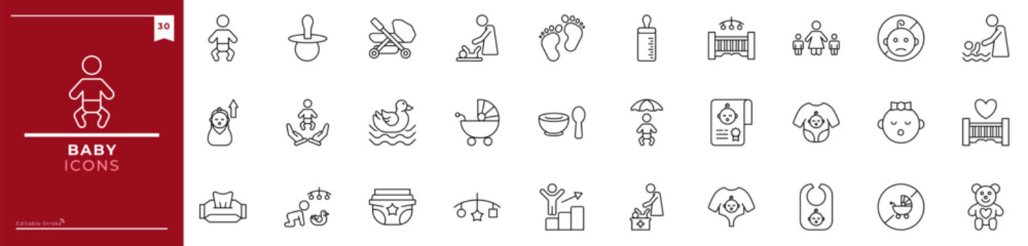 Baby, Outline icons collection. Simple vector illustration. baby, toddler, childhood, infant, newborn, parenting, diaper, pacifier and more