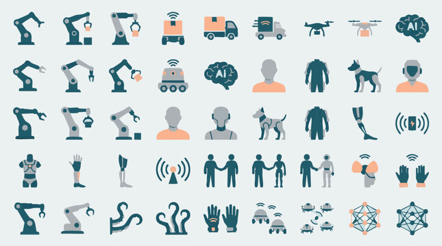 Artificial Intelligence and Robotics Technology Icons for Automation