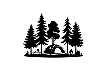 Obraz premium Campsite tent trees silhouette outdoor scene