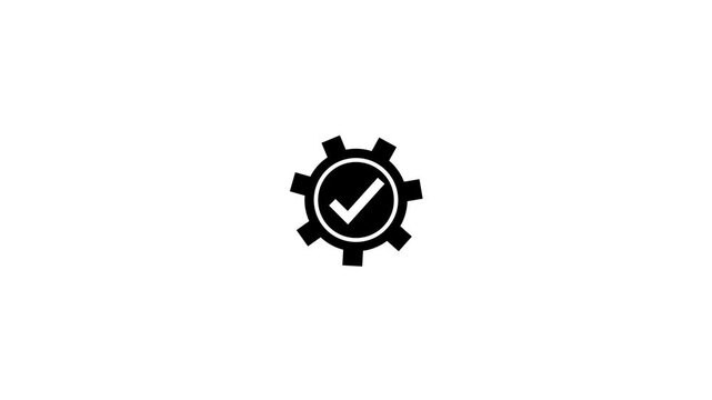 Gear icon with a vibrant green checkmark symbol centered inside representing successful process optimization.Circular check mark confirms optimal functionality or successful integration.