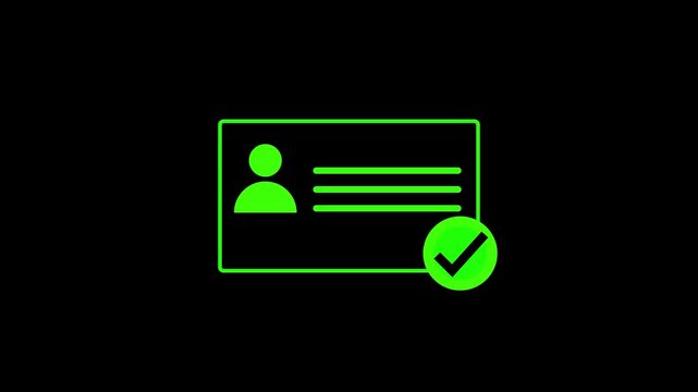 Verified user profile with a checkmark icon animated on a white background. User profile and check mark representing verified contact or approved account.