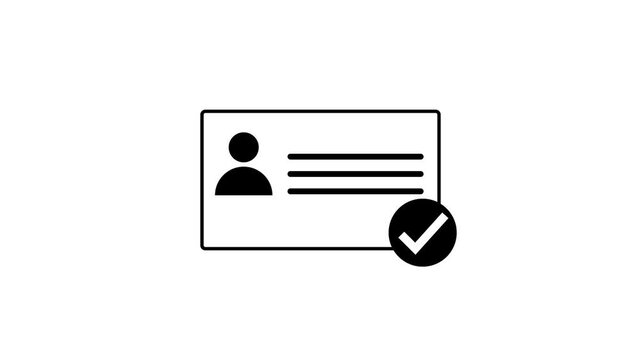 Verified user profile with a checkmark icon animated on a black background. User profile and check mark representing verified contact or approved account.