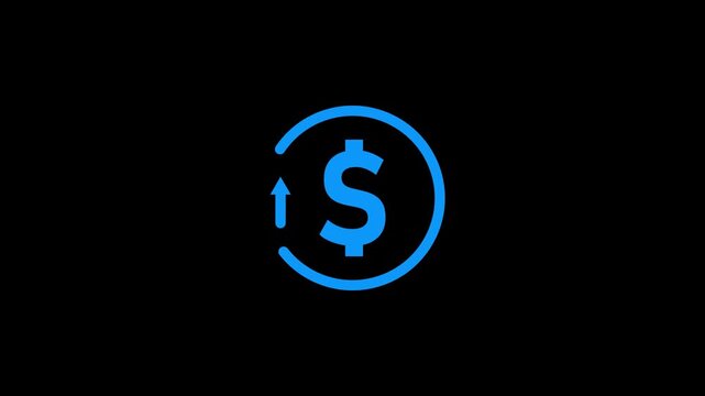 Dollar Growth Icon with Rising Arrow on Black Background. Dollar Symbol with Upward Arrow for Finance.