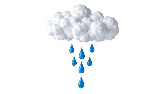 Cloud with Raindrops Illustration on White Background.