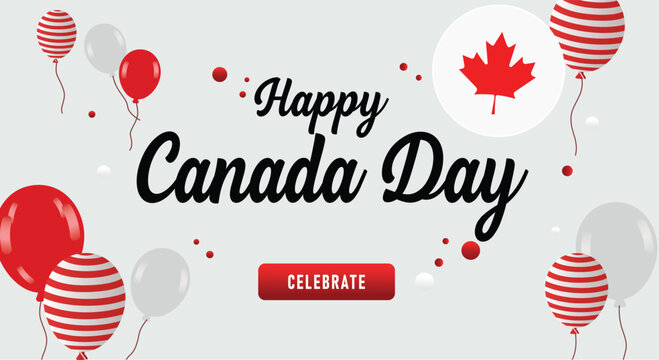 Happy canada day celebration with balloons and maple leaf
