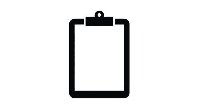 Black clipboard silhouette against a white background simple office supply graphic silhouette high quality professional detailed modern elegant stylish clean crisp