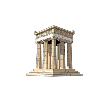 Classical ancient Greek temple illustration with doric columns
