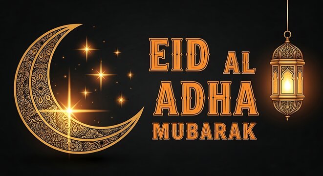 Eid al adha mubarak stunning islamic crescent moon lantern design for festive celebrations and greetings