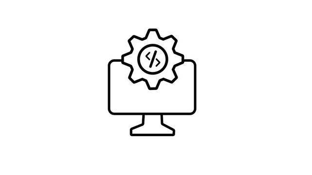 write the code. the code. icons. linear icons. black lines. The color is black. on a white background. vector. icons about coding. animation. video. programmer. program. business.