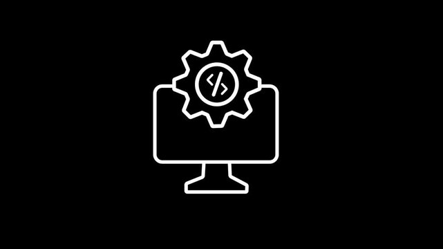 write the code. the code. icons. linear icons. black lines. The color is black. on a black background. vector. icons about coding. animation. video. programmer. program. business.