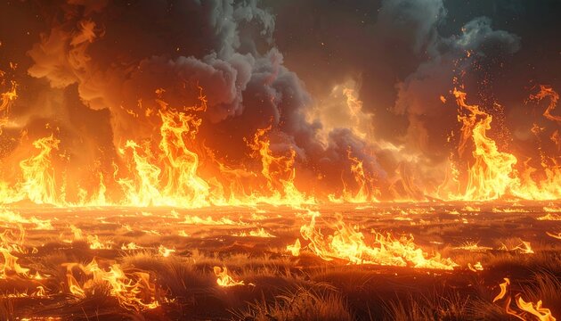 Inferno Landscape - A Fiery Expanse of Destruction and Intense Heat.