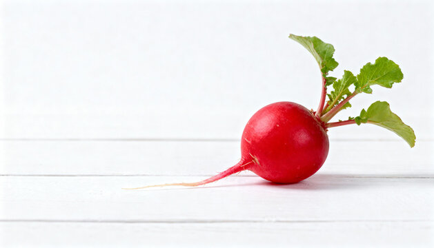 Single red radish, crisp winter produce, white background, commercial clean style