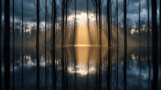 Flooded Forest Reflection Symmetry &ndash; Dramatic Monsoon Mirror Landscape Scene