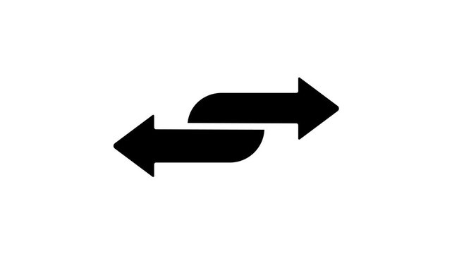 Modern flat double arrow animation, black horizontal exchange style pointing left and right, white background.