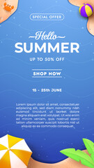 Naklejka premium Hello Summer Special Offer Sale Vertical Banner Template