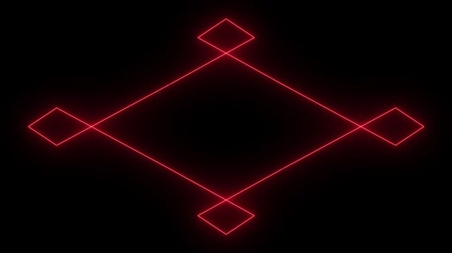 Striking neon red tech background with interconnected glowing diamond nodes and symmetric geometric paths on dark surface.