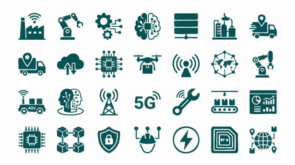 Industry 4.0, IoT, AI, and Automation Icons for Digital Transformation © Texturify