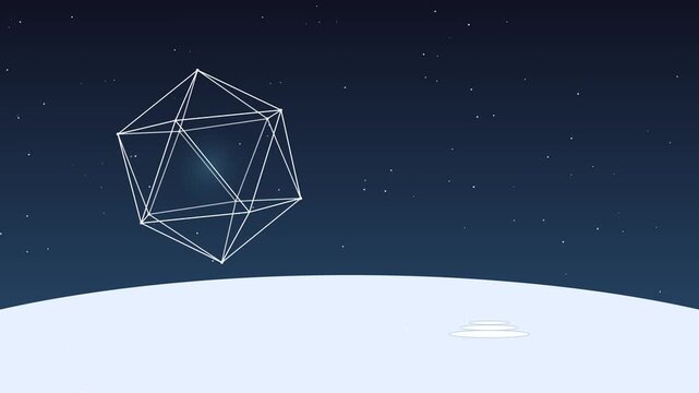Geometric Icosahedron Floating Over a Melting Snowman in Winter Space