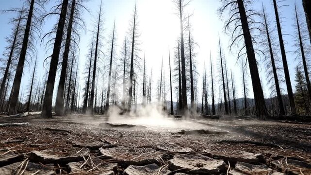 Cracked Earth in Burnt Forest During Extreme Drought El Nino Impact