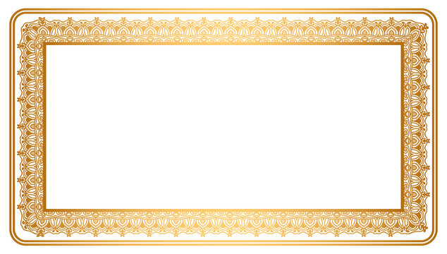 Luxury golden rectangle corner certificate border pattern line photo thai frame islamic wedding invitation background