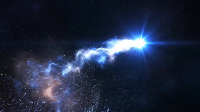 Bright glowing energy light with stars in dark outer space
