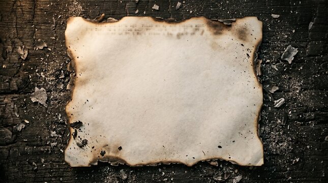 Burnt Old Blank Paper Resting On Dark Charred Wood