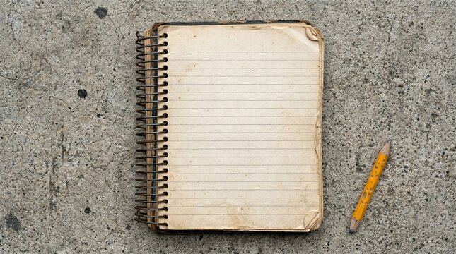 Old Spiral Notebook With Blank Pages Next To Pencil