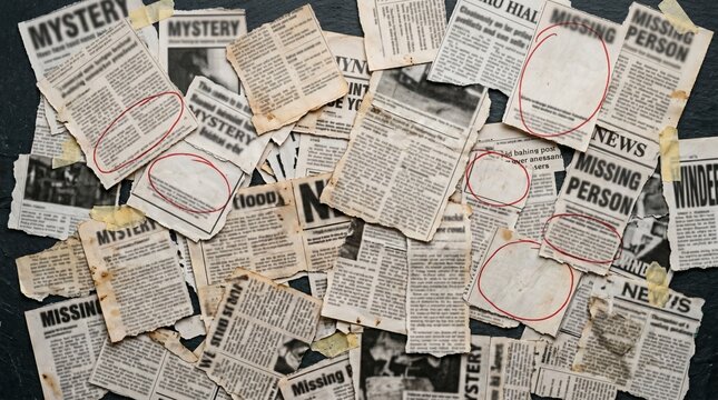 Messy Pile Of Torn Newspaper Clippings With Blank Red Circles
