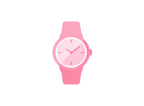 A pink watch with a white face sits on a white background, waiting to be worn