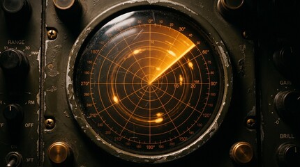 Vintage Military Radar Screen Displaying Glowing Targets In Dark Room © sxcd