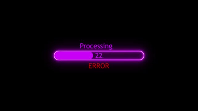 Processing bar error concept on black background. 0-100 percentage progress purple color loading bar animation concept. 4k video 