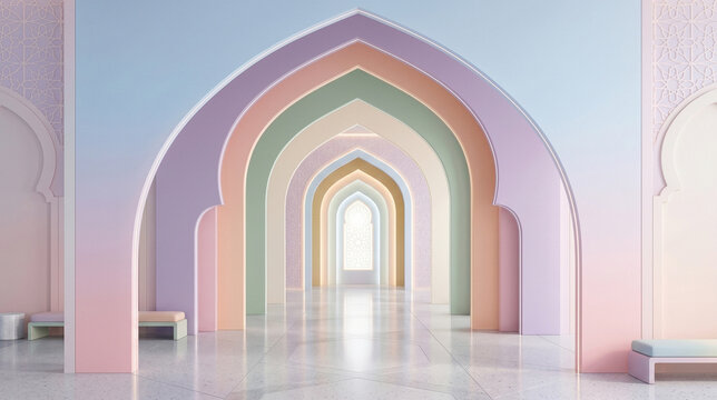 Modern Abstract Mosque Arch Background with Soft Gradient Pastel Colors