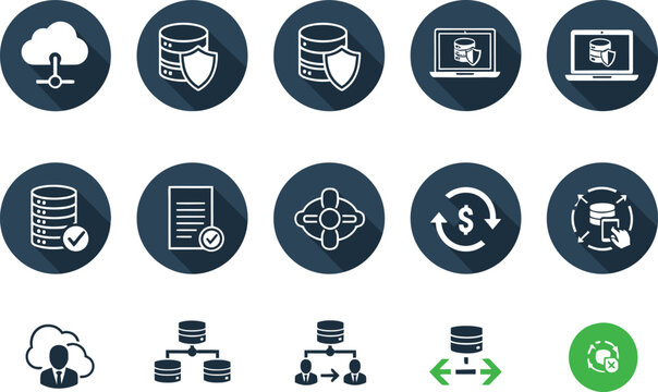Cloud data security icons represent secure server connections and financial transactions within a digital ecosystem environment.