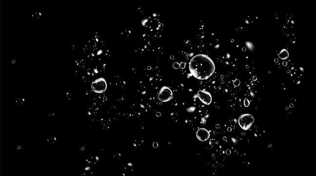 Abstract underwater splash background with deep ocean bubbles, transparent liquid spray, foam, fizz and flowing water effect.