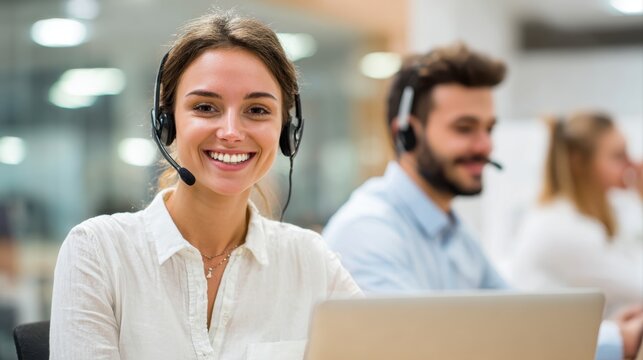 Woman, laptop and call center agent with smile for customer service, crm and help or support. Sales representative, tech and telemarketing with portrait for communication, networking and negotiation