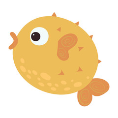 Yellow puffer fish with spines isolated on white background. Flat vector illustration of tropical marine life for nursery and nautical design © Dasha